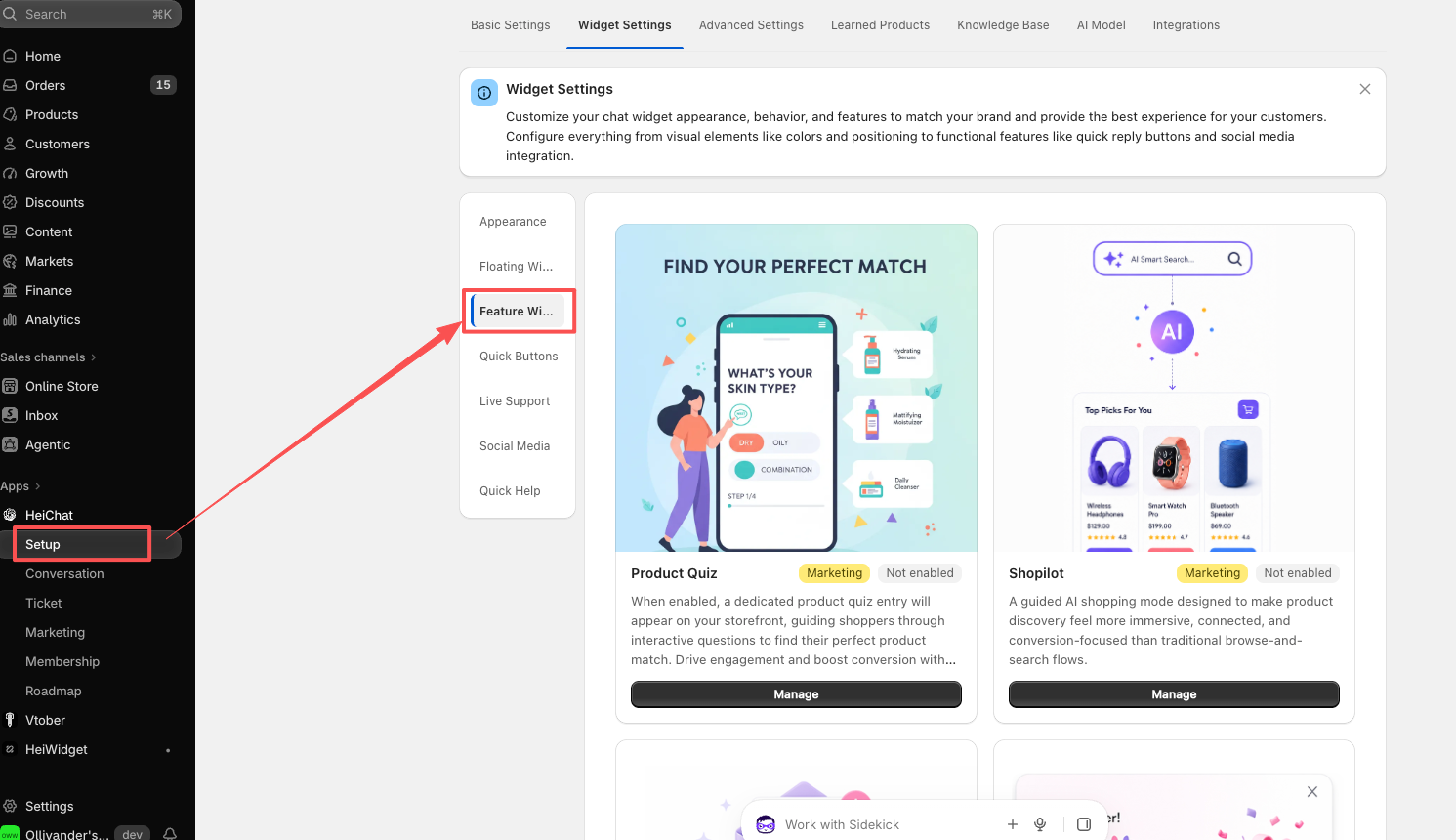 Feature Widgets entry