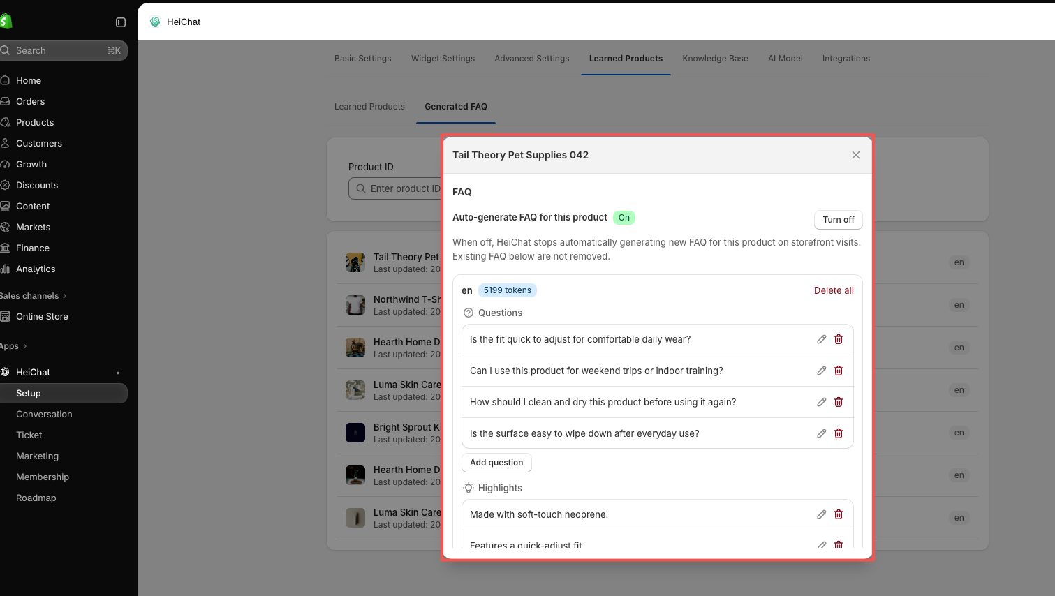 Per-product FAQ management